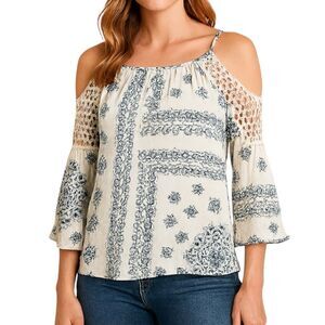UMGEE Bohemian Off The Shoulder Tank Crochet Bell Sleeves Breathable‎ Size Small